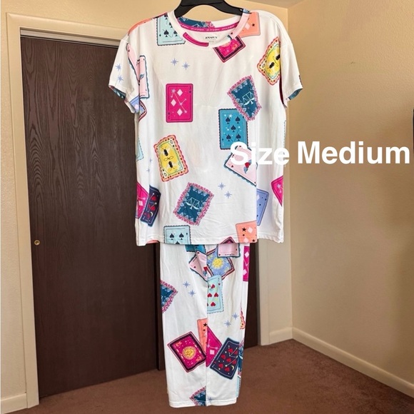 Joyspun Women's Short Sleeve Sleep Top and Open Leg Pants Pajama Set, 2-Piece, M - Picture 1 of 7